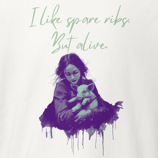 I like spare ribs. But alive. Schweine-Motiv gegen Fleisch, talliertes veganes Racerback-Tanktop