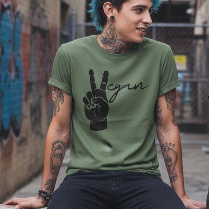 Vegan Peace / Victory Handzeichen, Statement-Shirt, veganes T-Shirt, Unisex