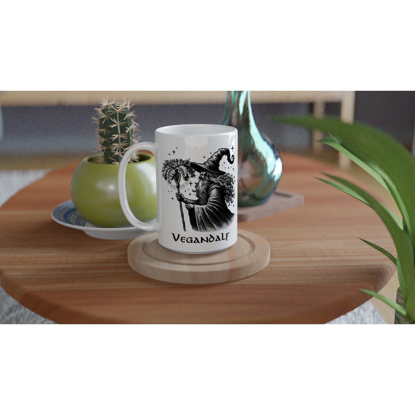 Vegandalf, veganer Zauberer, ALF, Fantasy, großer weißer Becher / Tasse