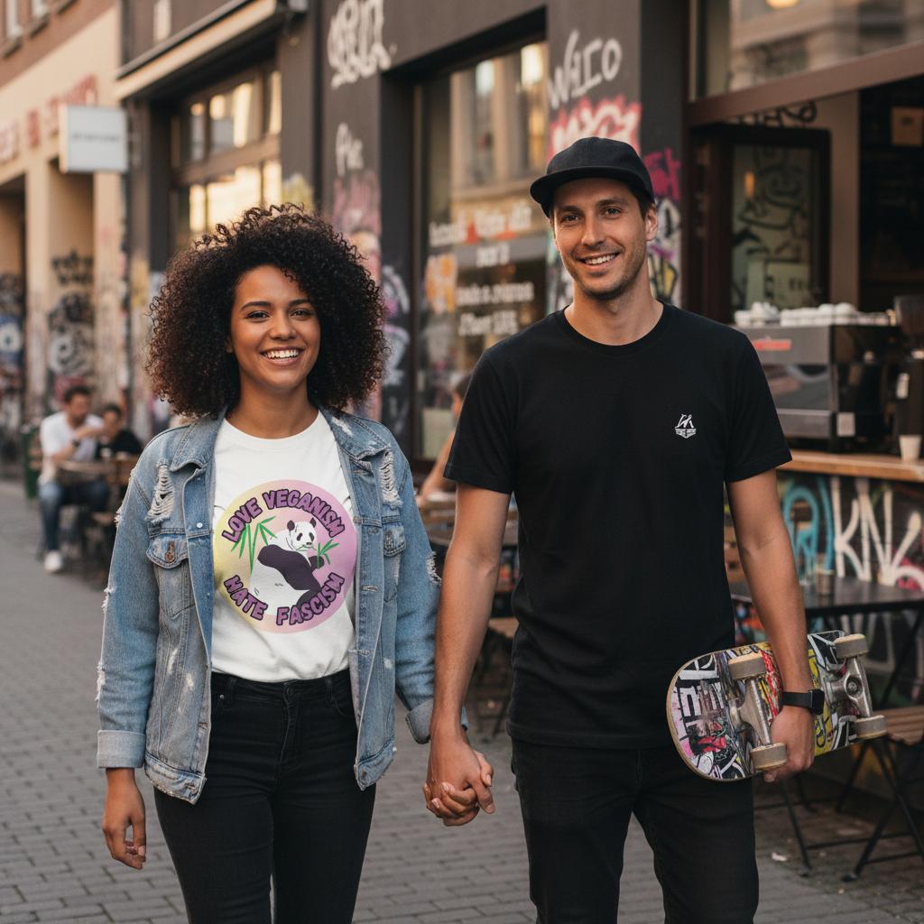 Love Veganism Hate Fascism Panda, vegane Antifa, veganes T-Shirt, Unisex