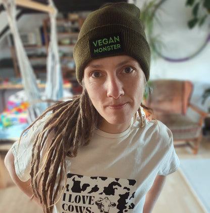 VEGAN MONSTER Long Beanie, bestickte vegane Mütze