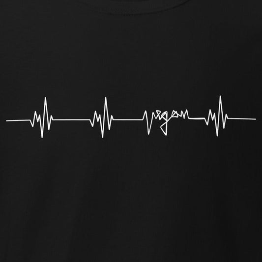 Vegane Herzfrequenz, Herzschlag mit "vegan" in Weiß, minimalistisch, veganes T-Shirt, Unisex