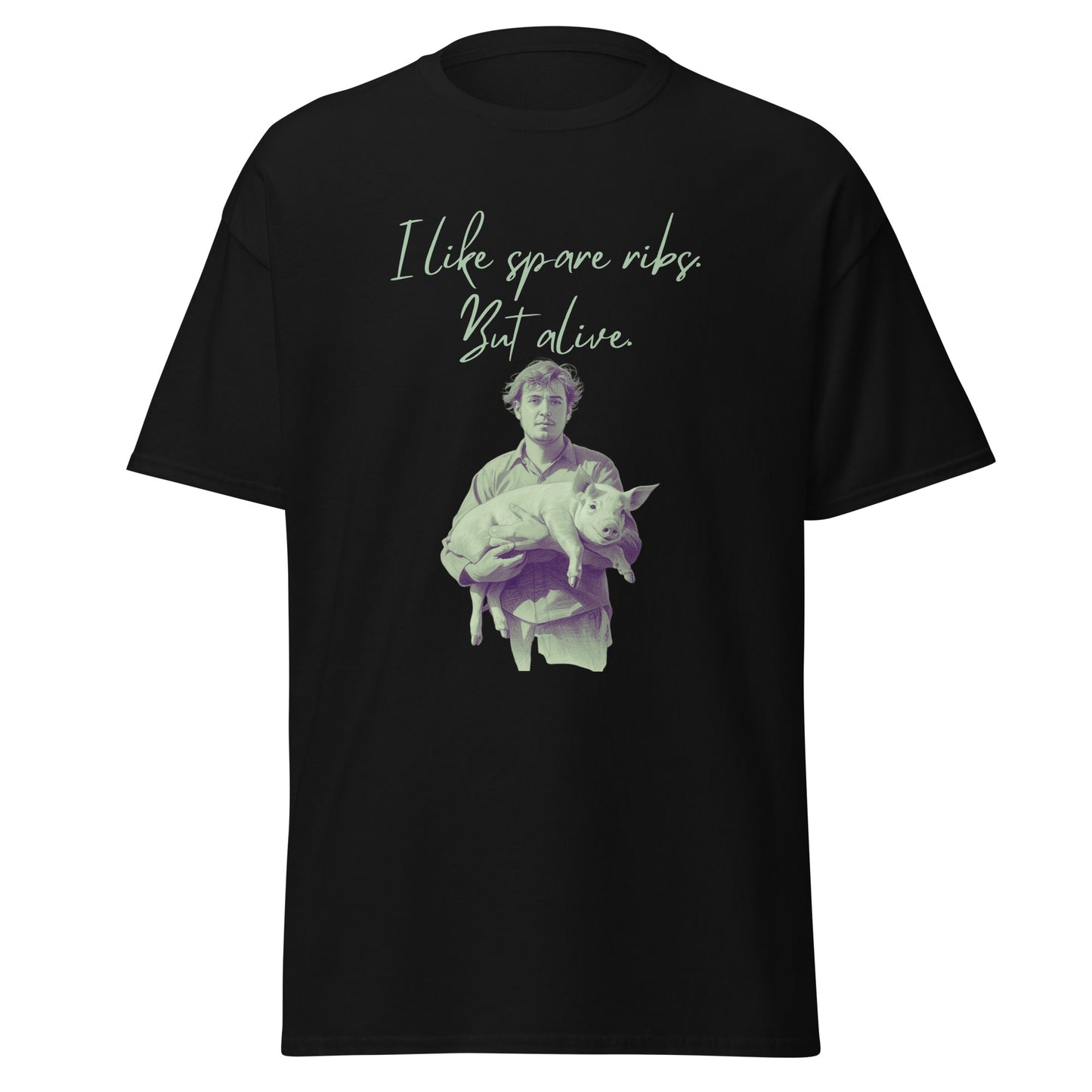 I like spare ribs. But alive. Schweine-Liebe, veganes T-Shirt, Unisex