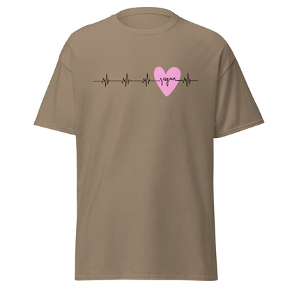 Herzfrequenz, Herzschlag mit "vegan" & Herz in Rosa, veganes T-Shirt, Unisex