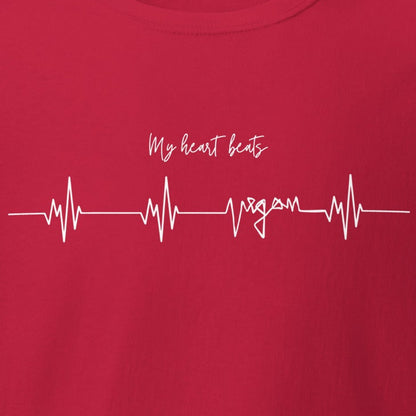 My heart beats vegan, Herzschlag, Herzfrequenz in Weiß, veganes T-Shirt, Unisex