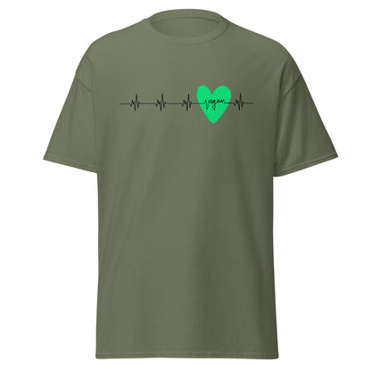 Herzfrequenz, Herzschlag mit "vegan" & Herz in Grün, veganes T-Shirt, Unisex