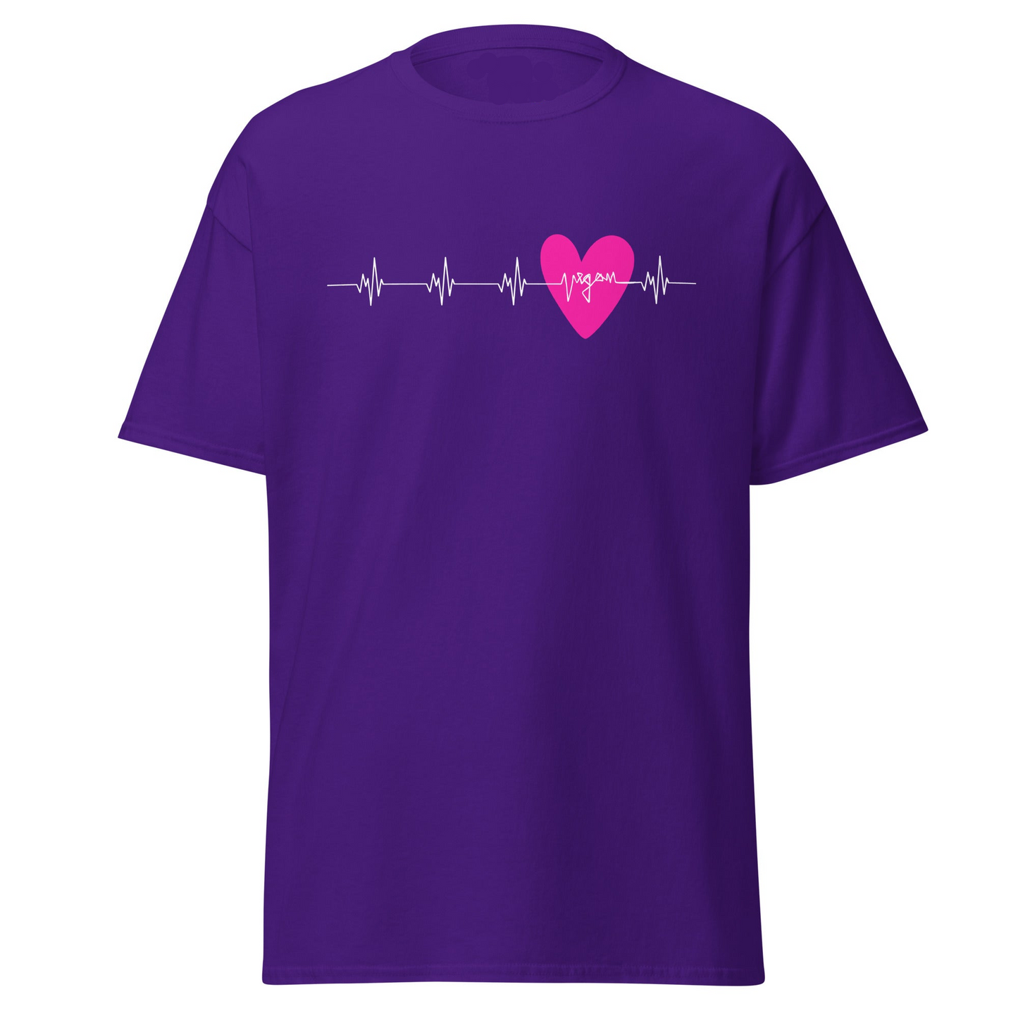 Weiße Herzfrequenz, Herzschlag mit "vegan" & Herz in Pink, veganes T-Shirt, Unisex