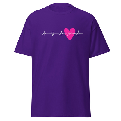 Weiße Herzfrequenz, Herzschlag mit "vegan" & Herz in Pink, veganes T-Shirt, Unisex
