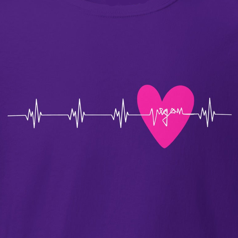 Weiße Herzfrequenz, Herzschlag mit "vegan" & Herz in Pink, veganes T-Shirt, Unisex