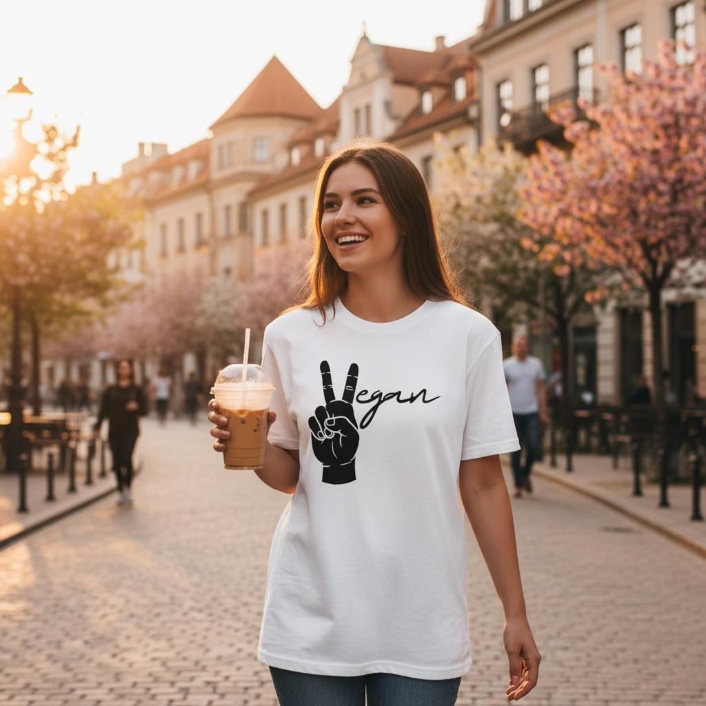 Vegan Peace / Victory Handzeichen, Statement-Shirt, veganes T-Shirt, Unisex