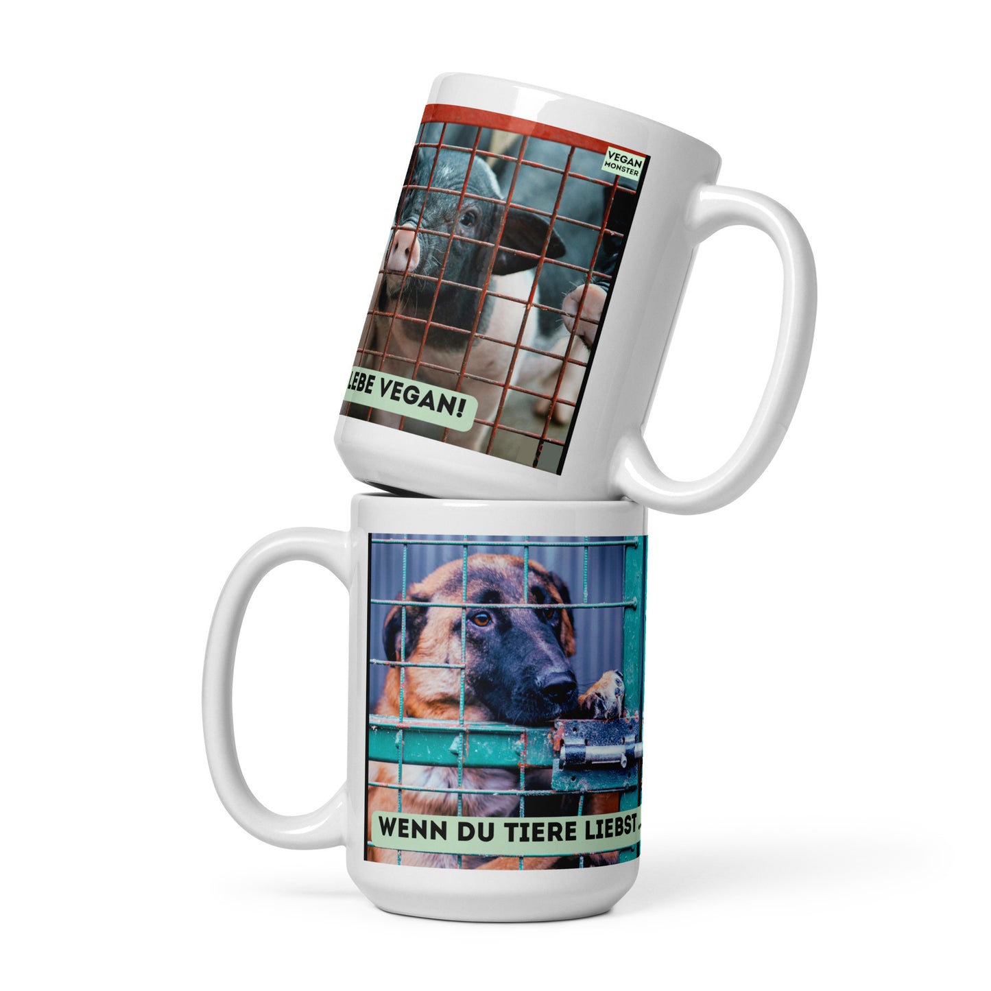 Hund vs. Schwein, veganes Tierliebe Statement, großer weißer Becher / Tasse